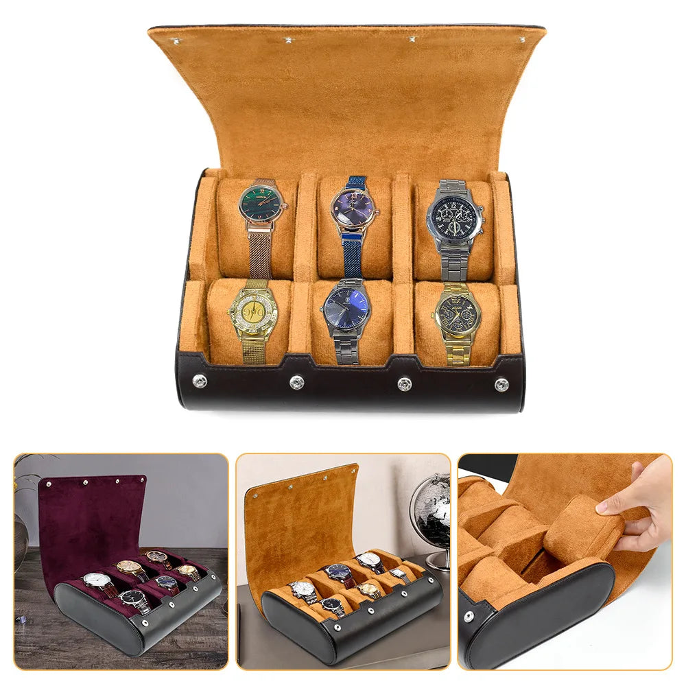 Leather Watch Travel Case - 6-Slot Organizer, Suede Interior - Corletaria