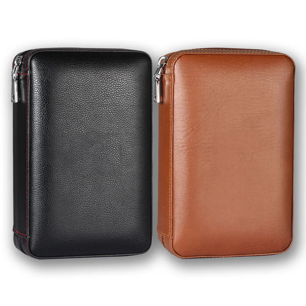 Travel Cigar Humidor – Leather Cedar-Lined 4-Cigar Case Set with Torch Lighter & Cutter – Corletaria