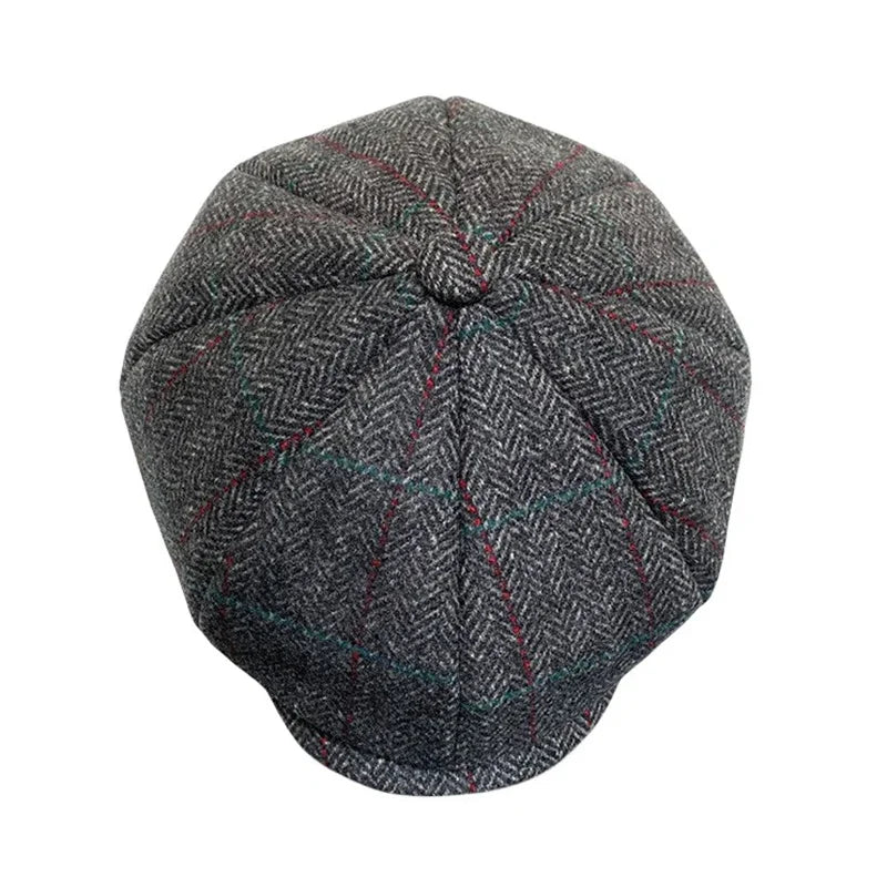 Herringbone Newsboy Cap - Wool Blend Tweed - Corletaria