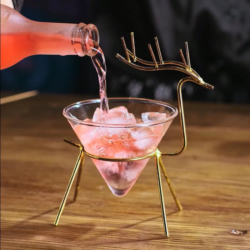 Deer Cocktail Glass - Sculptural Metal Stand - Corletaria