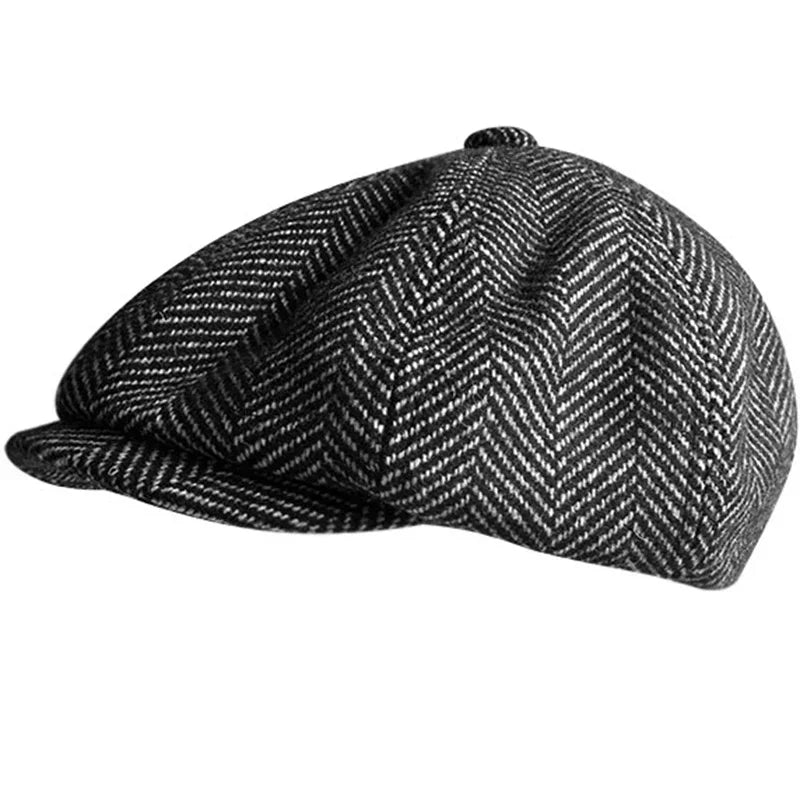 Herringbone Newsboy Cap - Wool Blend Tweed - Corletaria