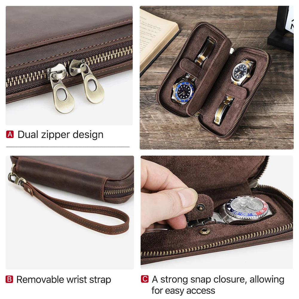 Leather Watch Travel Case - Crazy Horse Leather - Corletaria