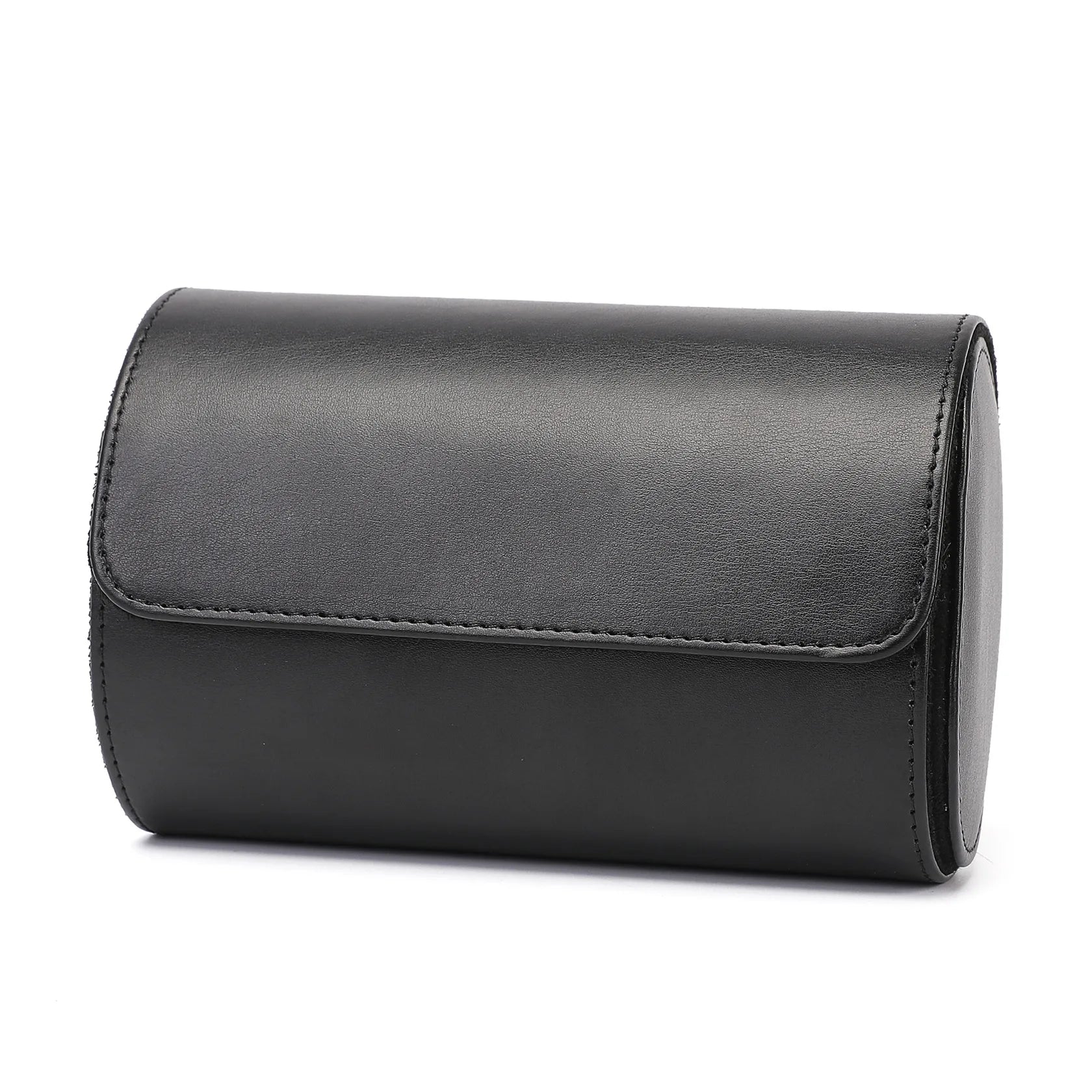 Black leather watch rolls with open single-slot module