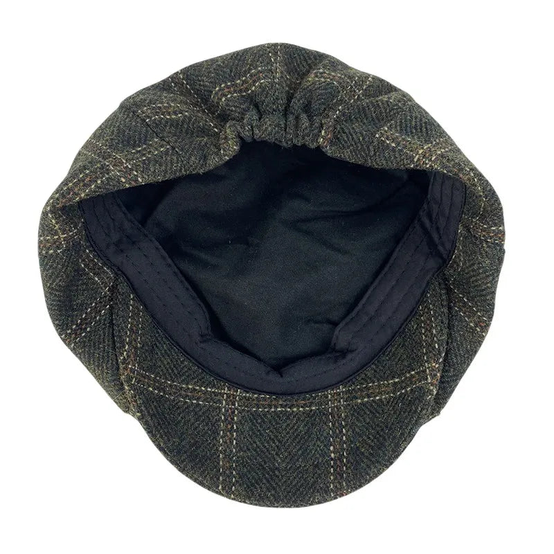 Wool Plaid Newsboy Cap - Tweed Eight Panel - Corletaria