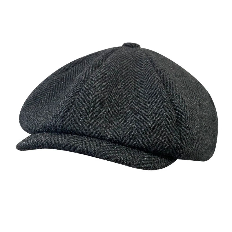 Herringbone Newsboy Cap - British Wool Blend, Octagonal Cut - Corletaria