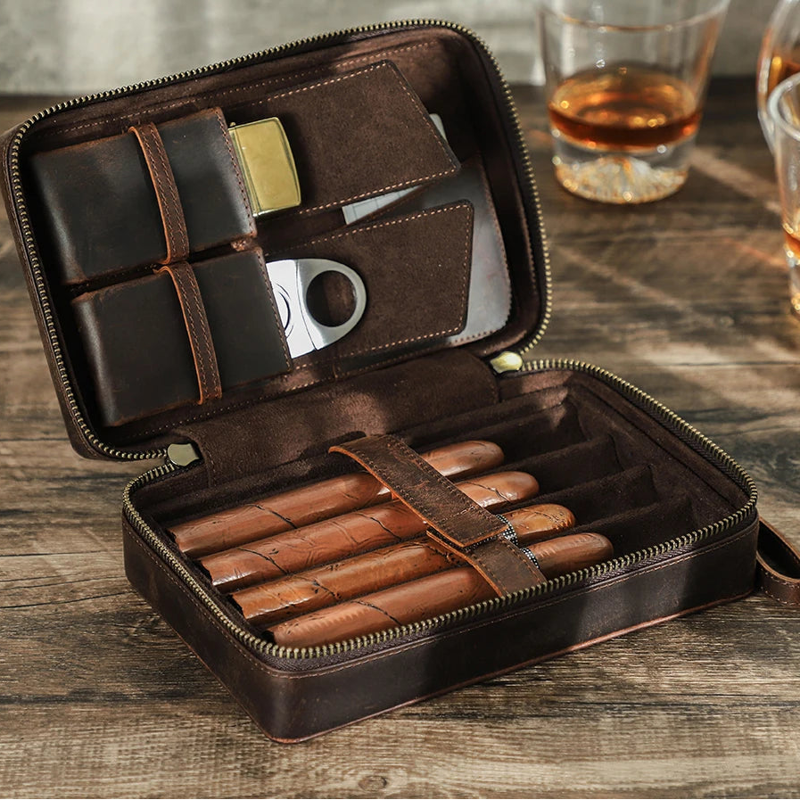 Crazy Horse Leather Cigar Travel Case - Corletaria