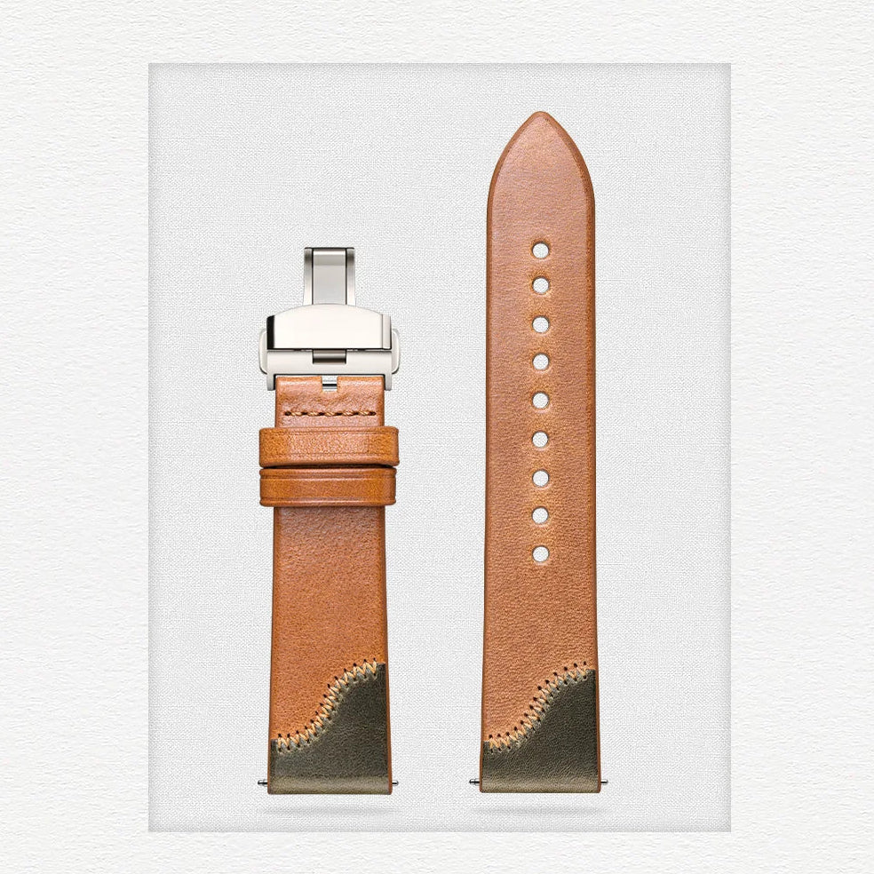 Vintage Leather Watch Strap - Two Tone Full Grain Cowhide, Quick Release Butterfly Clasp