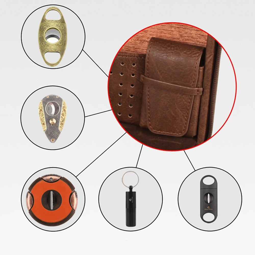 Leather Cigar Humidor Travel Case – Cedar Wood 4-Cigar Holder by GALINER