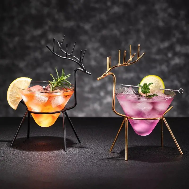 Deer Cocktail Glass - Sculptural Metal Stand - Corletaria